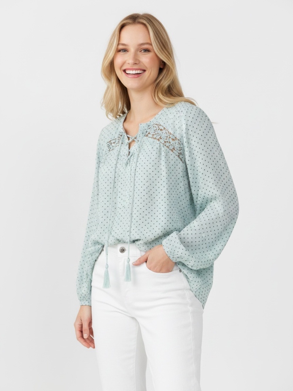 LOFT Outlet Oversized Lace Tassel Blouse Top